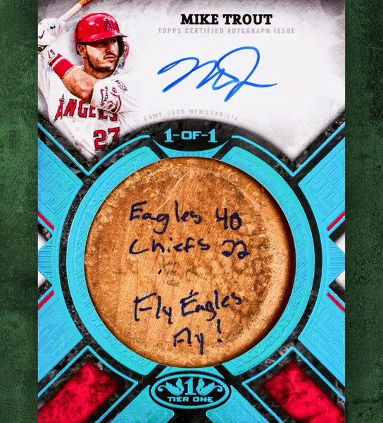 Mike Trout’s Bat Knob Card Captures Eagles’ Super Bowl Glory